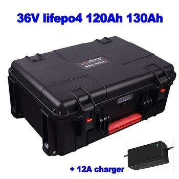 LiFePo4 36v 120ah 130ah liitium-raud-fosfaat battery pack for photovoltaic inverter robot forklife RV EV caravan + 12A Laadija